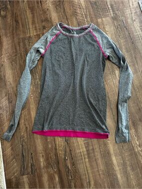 Danskin Now Gray Striped Long-Sleeve Top with Pink Accents